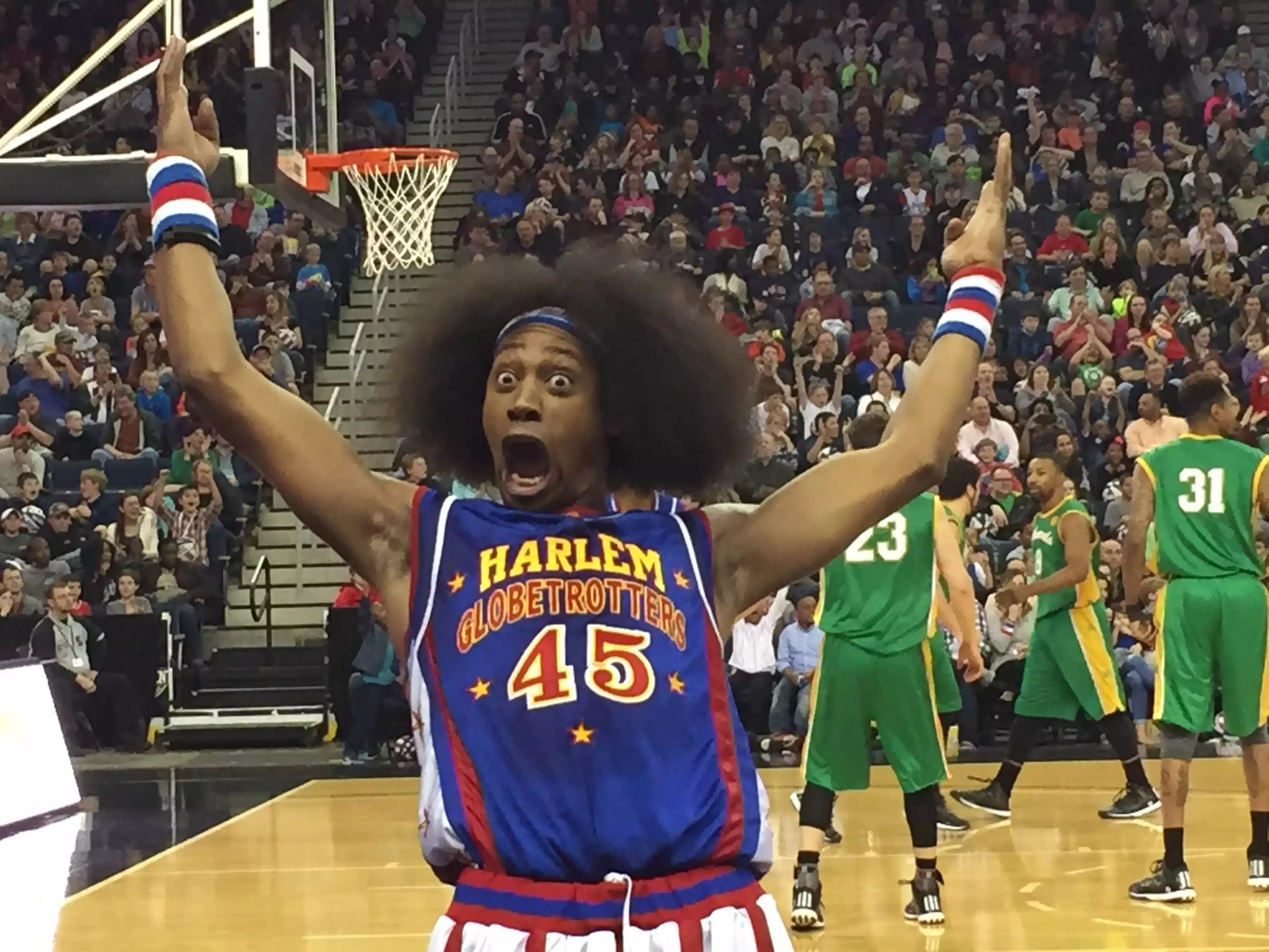 Harlem Globetrotters performing live at Oakland University Athletics Center O'rena.