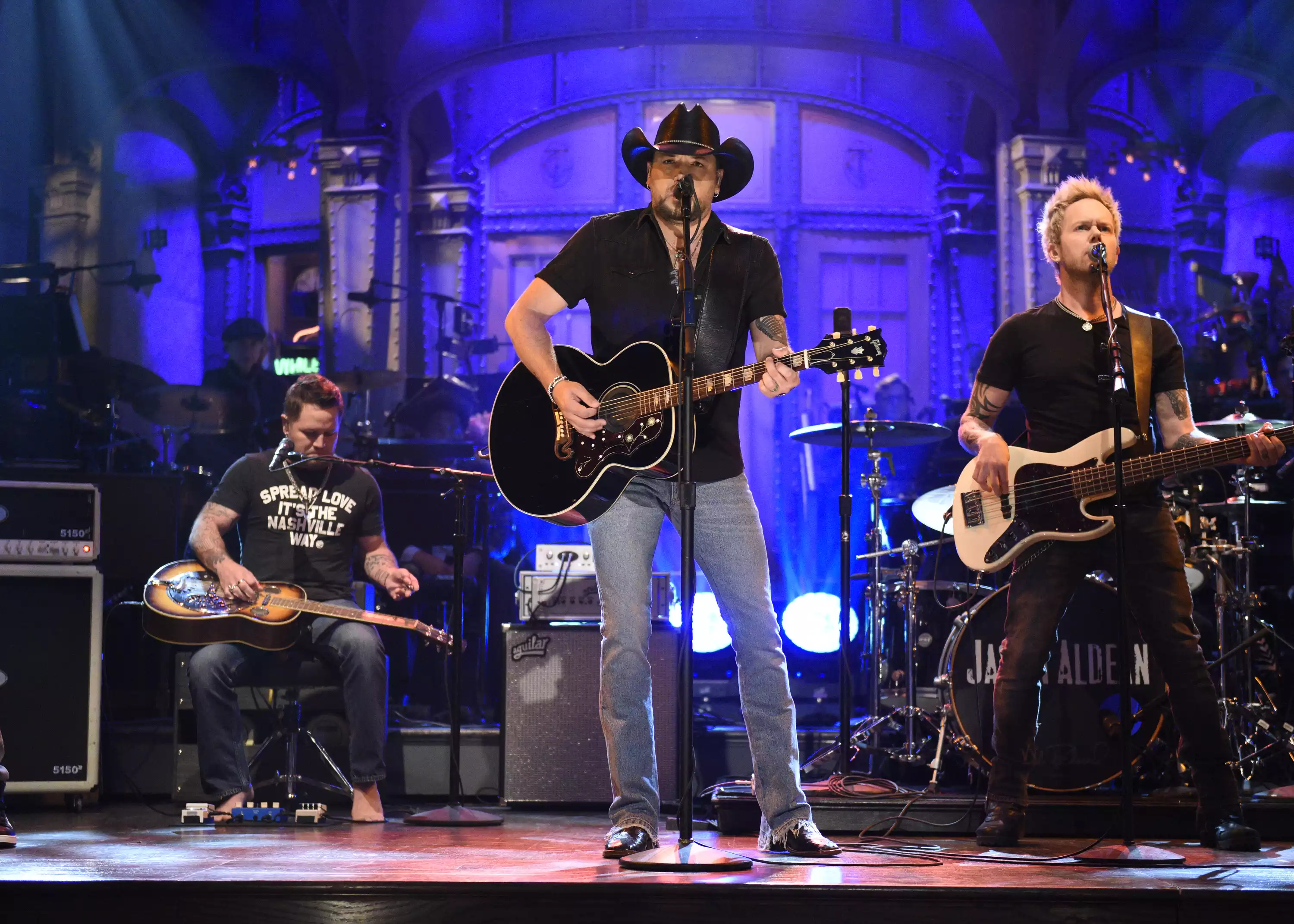 Jason Aldean with Nate Smith, RaeLynn and Dee Jay Silver performing live at Ameris Bank Amphitheatre.