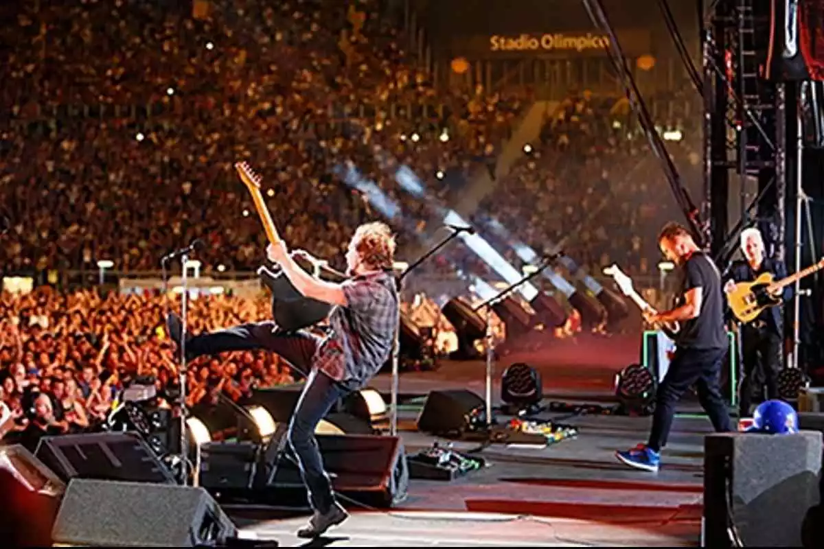 Pearl Jam performing live at Fenway Park.